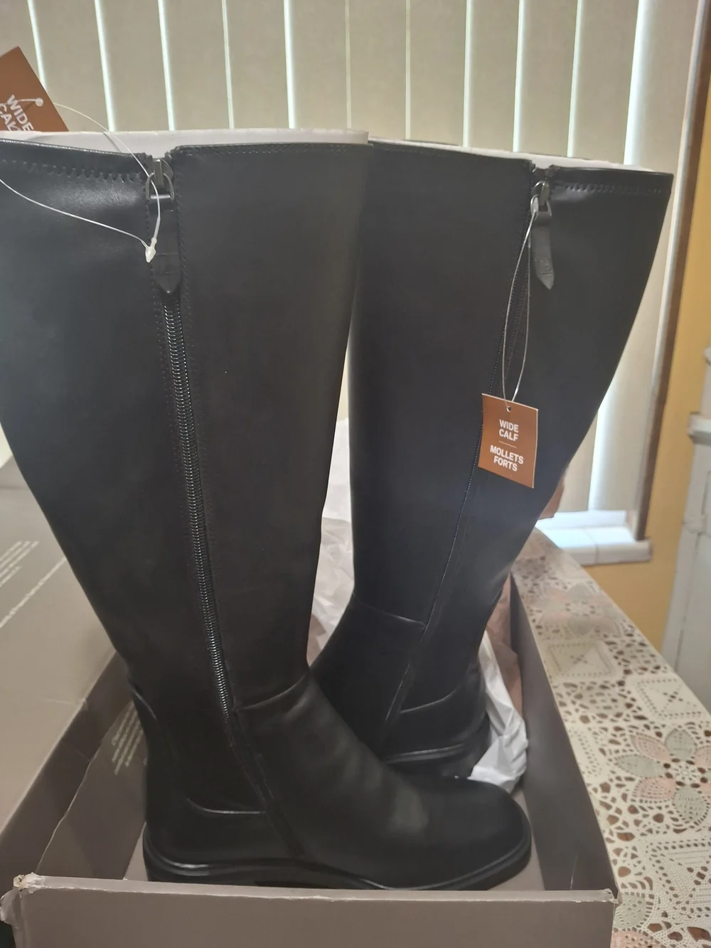 Franco Sarto L-Giselle Black Leather Knee-High Boots Wide Calf.